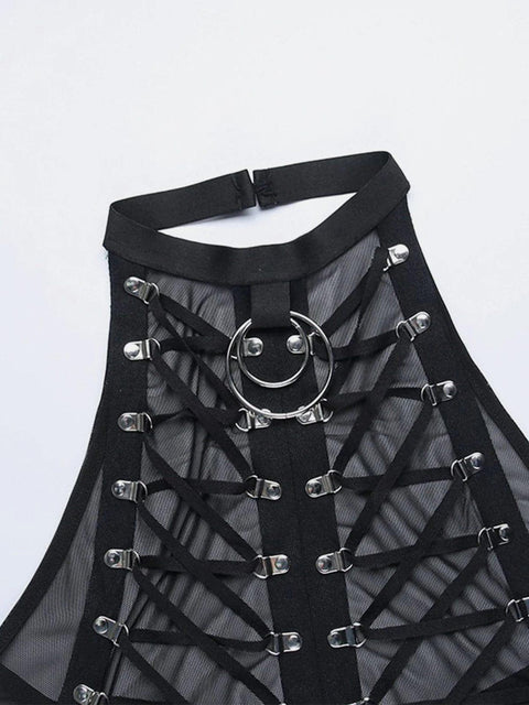Dark Lace-up Mesh Sexy Vest - Anagoc