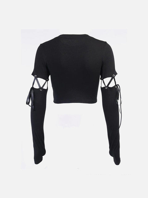 High Waist Print Detachable Long Sleeve T Shirt - Anagoc