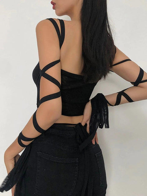 Solid Color Crop Strap Vest - Anagoc