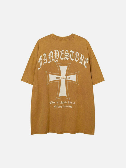 Letters Cross Graphic Tee - Anagoc