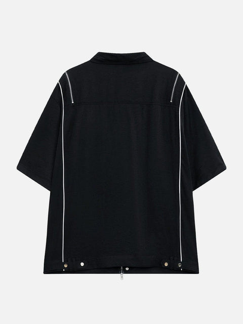 Multi Zip Up Short Sleeve Shirt - Anagoc