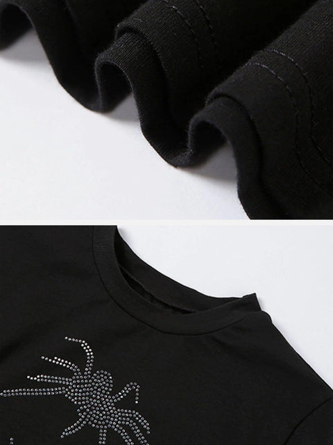 Hot Drill Spider Pattern Short Sleeve T Shirt - Anagoc