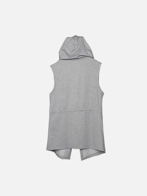 Solid Color Hooded Drawstring Waist Vest - Anagoc