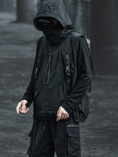 Dark Combat Multi Pockets Hooded Vest - Anagoc