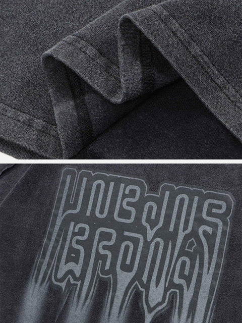 Fuzzy Variant Letters Washed Graphic Tee - Anagoc