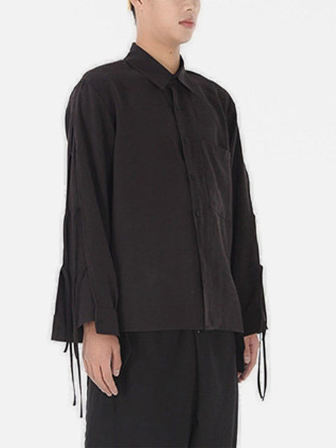 Oversize Ribbon Long Sleeve Shirt - Anagoc