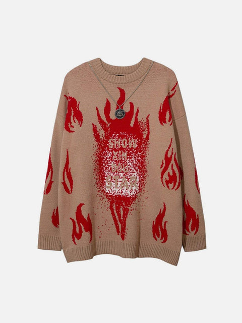 Red Fire Flame with Chain Knitted Sweater - Anagoc