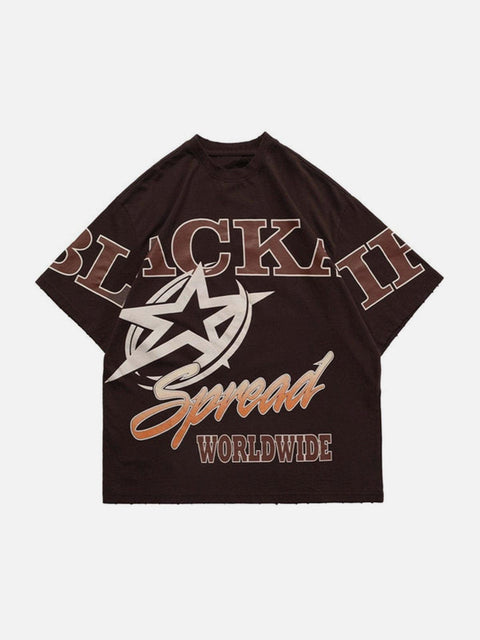 Cut Star Letters Graphic Tee - Anagoc