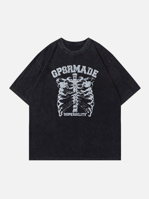 Skeleton Washed Graphic Tee - Anagoc