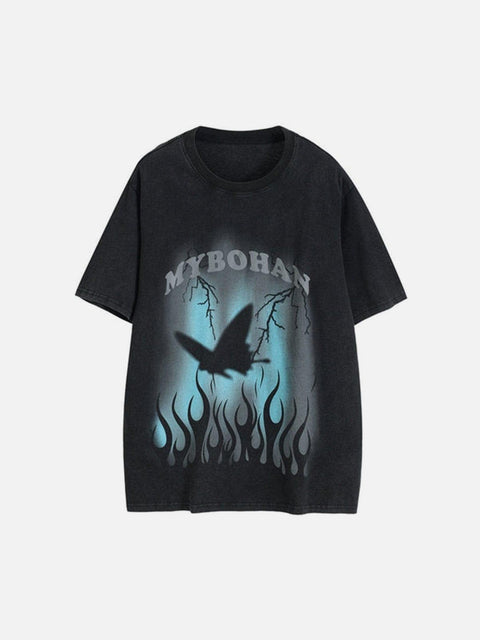 Flame Lightning Butterfly Cotton Tee - Anagoc
