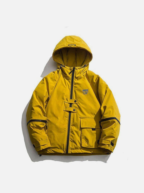 Function Arm Zipper Print Winter Coat - Anagoc