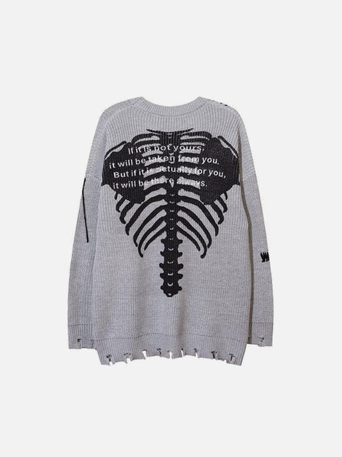 Cut Skeleton Love Letters Sweater - Anagoc