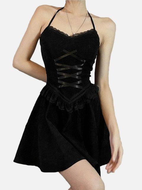 Straps Lace High Waist Dress - Anagoc