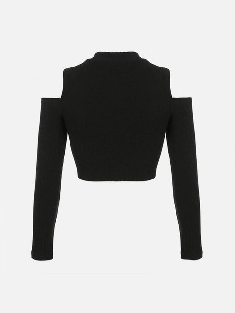 Hollow Out Bandage Long Sleeve T Shirt - Anagoc