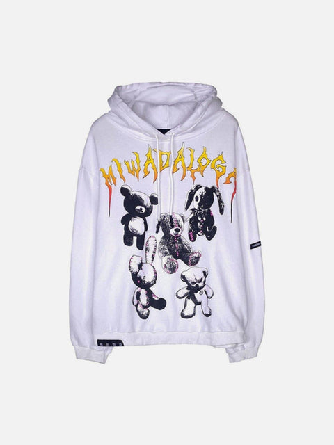Bear Full Letters Oversized Washed Hoodie - Anagoc
