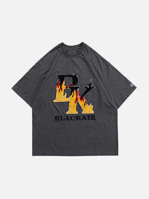 Flame Letters Embroidery Tee - Anagoc
