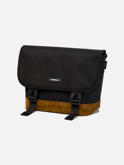 Combat Patchwork PU Buckle Messenger Bag - Anagoc