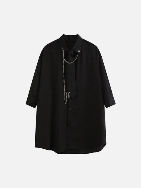 Gothic Tie Chain Clip Short Sleeve Shirt - Anagoc