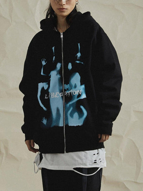 Dark Ghost Fleece Zip Up Hoodie - Anagoc