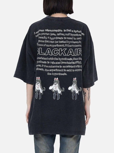 Japanese Cartoon Girl Washed Graphic Tee - Anagoc