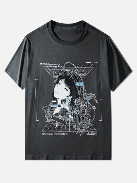 Punk Mechanical Girl Print Cotton Tee - Anagoc
