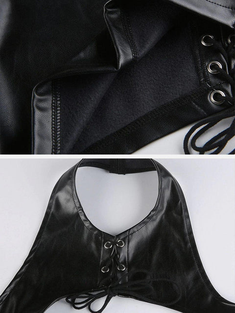 Irregular Navel Sleeveless PU Vest - Anagoc