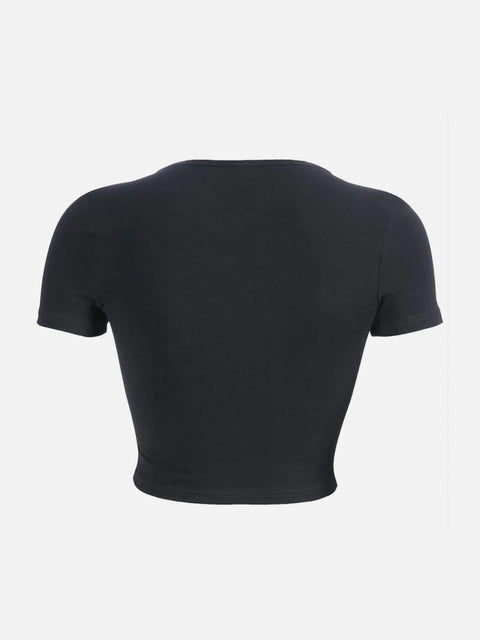 Slim Belt Shoulder Buckle Hollow Short Sleeve T-shirt - Anagoc