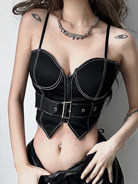 Topstitched Belt Cropped Vest - Anagoc