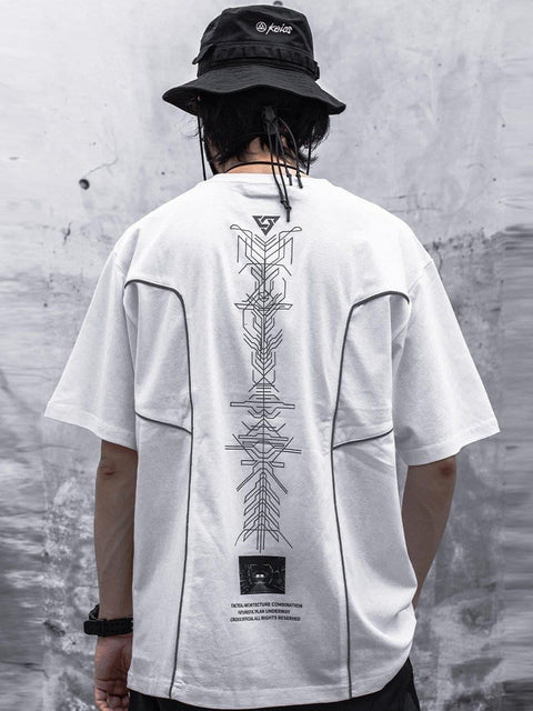 Functional Reflective Strip Print Cotton Tee - Anagoc