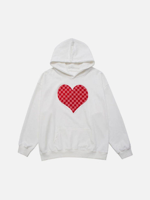 Towel Embroidery Plaid Love Hoodie - Anagoc