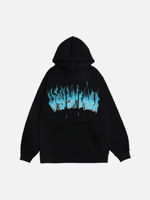 Flame Letters Print Oversized Fleece Hoodie - Anagoc