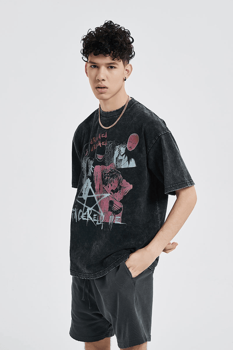 Washed Thriller Comic Graphics Tee - Anagoc