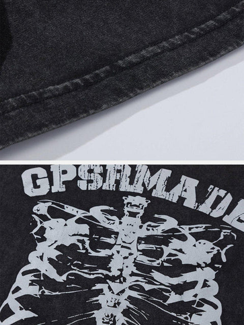 Skeleton Washed Graphic Tee - Anagoc
