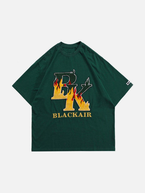 Flame Letters Embroidery Tee - Anagoc