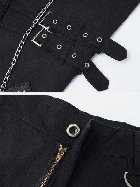 Punk Metal Buckle Chain Pants - Anagoc