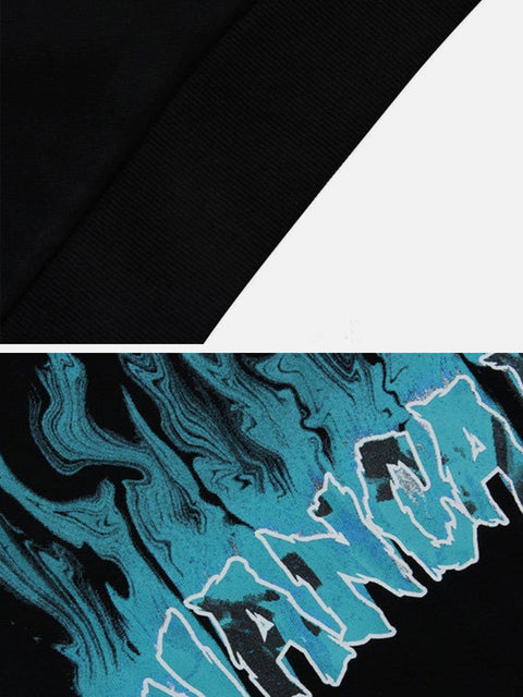 Flame Letters Print Oversized Fleece Hoodie - Anagoc