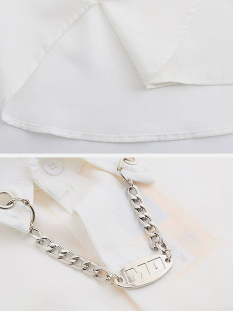 Neckline Chain Short Sleeve Shirt - Anagoc