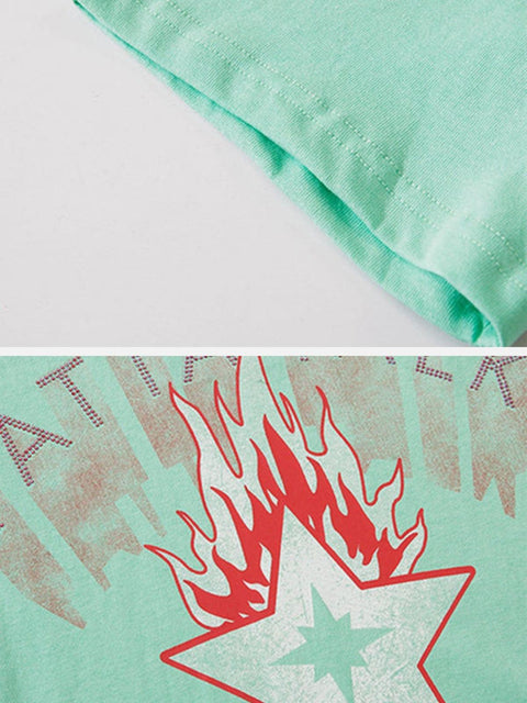 Burning Star Graphic Tee - Anagoc