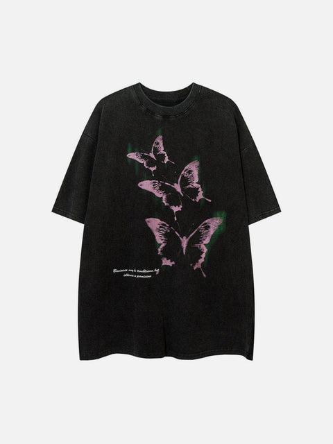 Punk Butterfly Graphic Washed Tee - Anagoc