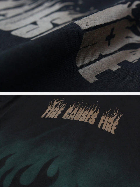 Gradient Flame Print Hoodie - Anagoc