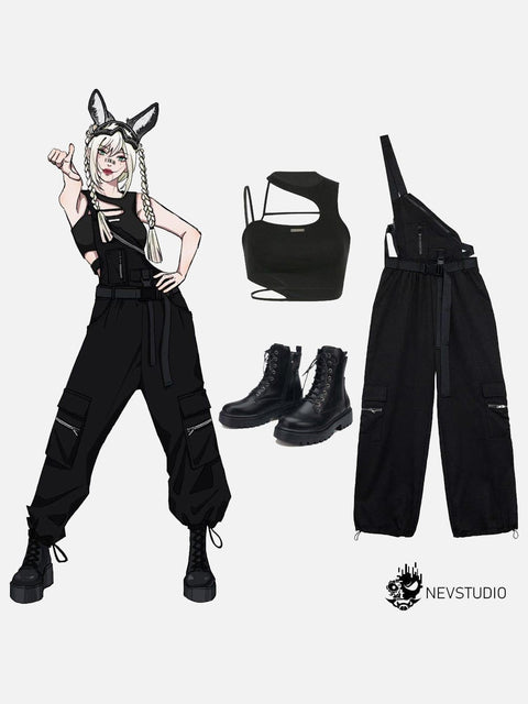 Techwear Personalized Belt Chain Cargo Overalls - Anagoc