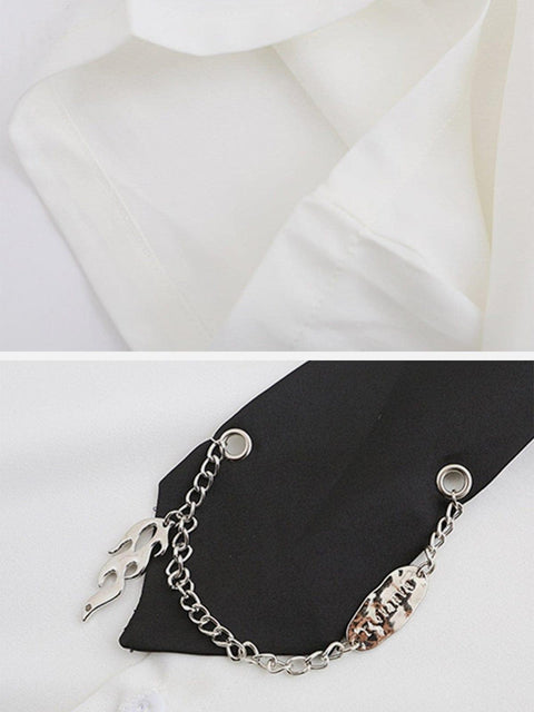Falme Chain Tie Short Sleeve Shirt - Anagoc