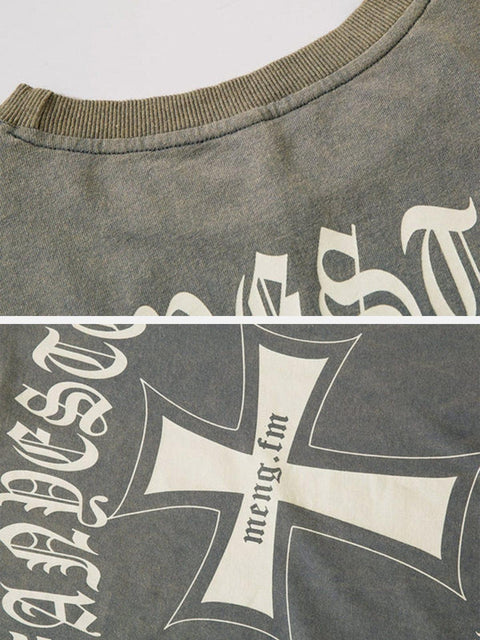 Letters Cross Graphic Tee - Anagoc