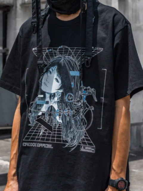 Punk Mechanical Girl Print Cotton Tee - Anagoc