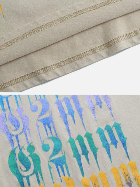 Nostalgic Colorful Letters Washed Cotton Graphic Tee - Anagoc