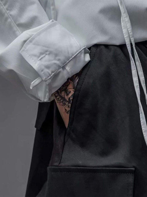 "Pure Black Ribbon" Cargo Pants - Anagoc