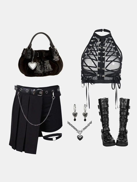 Dark Lace-up Mesh Sexy Vest - Anagoc