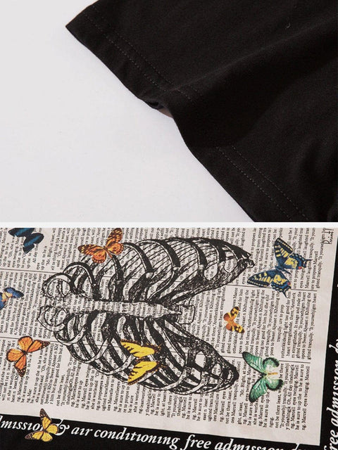 Gothic Punk Butterfly Skeleton Graphic Tee - Anagoc