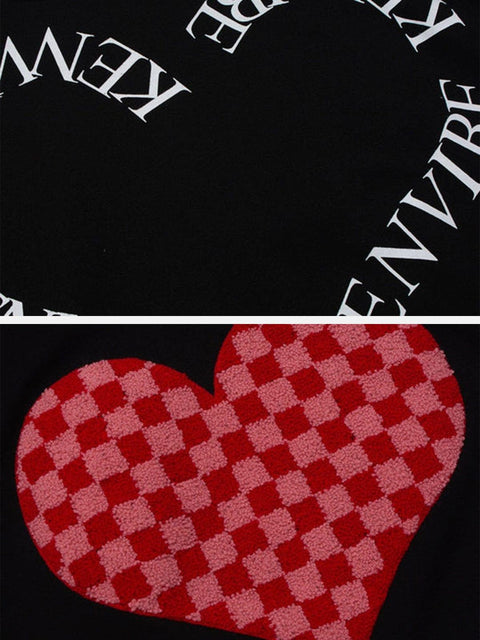 Towel Embroidery Plaid Love Hoodie - Anagoc
