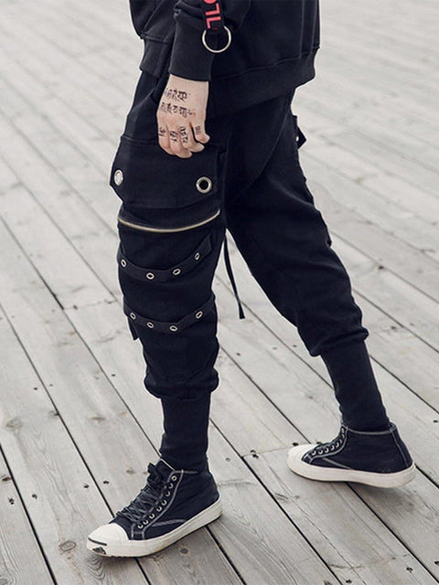 Zipper Multi Pockets Harem Pants - Anagoc